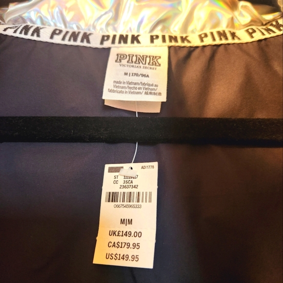 NWT Victoria's Secret Pink Silver Iridescent Puffer Jacket. - Picture 3 of 7